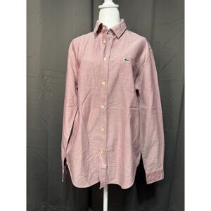 Lacoste Mens Button Down Shirt Pink Oxford Cotton Regular Fit Size M Croc Logo